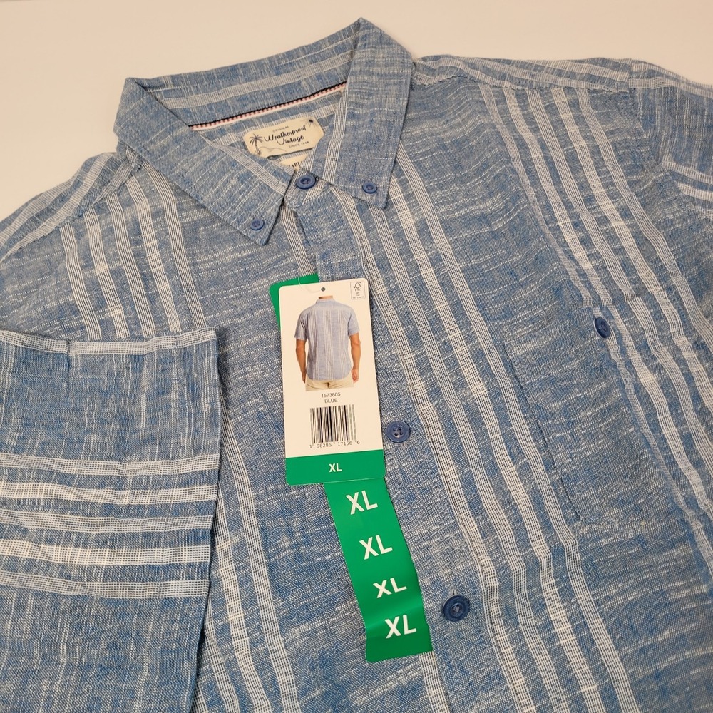 Weatherproof Vintage Washable Linen Chambray Striped‎ Shirt XL